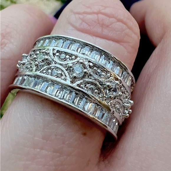 Art Deco Filigree Ring Pavé Diamond Band 18K Gold & 925-Very beautiful! - Picture 2 of 15